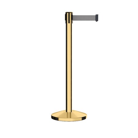 Montour Line Stanchion Belt Barrier Pol.Brass Post 11ft. Lt Gry Belt ES400-PB-LGY-110